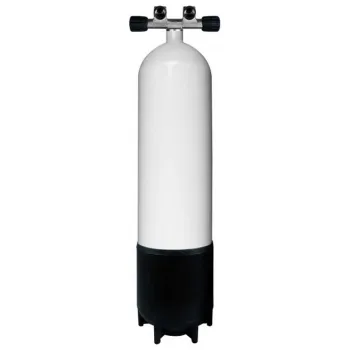 Bts Steel Scuba Tank 12l 230 Bar Concave Long Twin Valves 2 Fixed Outlets Blanc