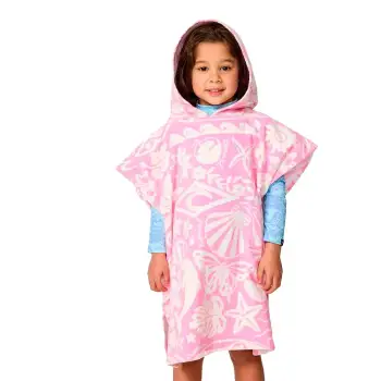 Rip Curl Mixed Snap Cotton Poncho Rose  Enfants