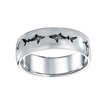 Dive Silver Big Shark School Ring Argenté 8