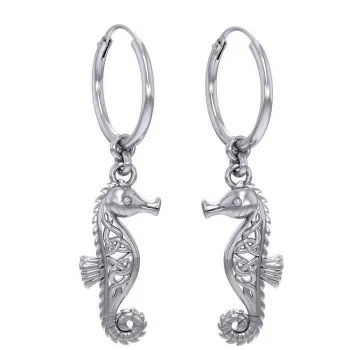 Dive Silver Celtic Seahorse Hoop Earrings Argenté