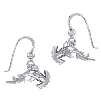 Dive Silver Long Horizontal Hammerhead Shark Earrings Argenté
