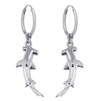Dive Silver Vertical Hammerhead Shark Hoop Earrings Argenté