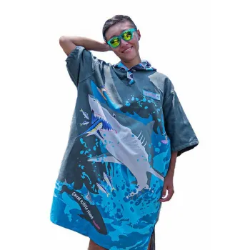 Oceanarium Great White Shark Poncho Bleu
