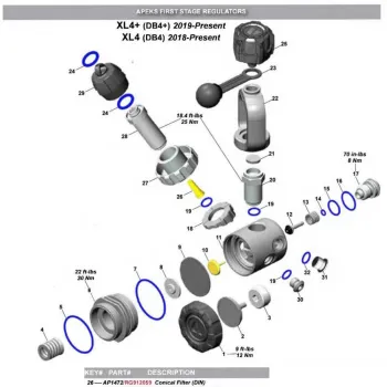 Apeks Filter Cone 300 Bar First Stage Din Argenté